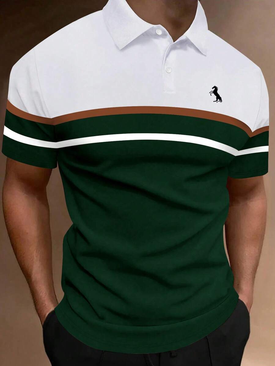 Manfinity Homme Men's Polo Shirt, Minimalist, Suitable For Summer - Green - View 1