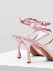 MOTF PREMIUM Sandal hak tinggi wanita elegan dengan tali pergelangan kaki, gaya minimalis untuk musim panas, cocok untuk Natal, musim semi, dan musim panas. - Berwarna merah muda - View 8