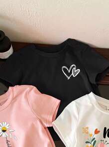 SHEIN Leap Crew 女宝宝休闲简约短袖圆领衬衫，适合夏季 - 彩色 - 查看 5