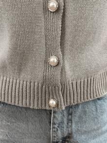 EURMUSE Gold Button Short Sleeve Elegant Cardigan - Beige - View 4