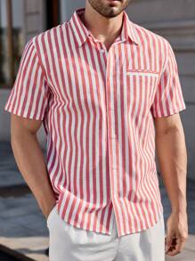 Manfinity RelaxMax Men's Short Sleeve Striped Casual Shirt, Suitable For Summer Men Summer Shirts