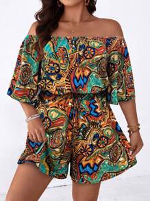 Breezaya Mono con hombros descubiertos y estampado para mujer talla grande