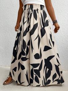 Pantaloni larghi con stampa floreale di taglia grande, stile casual da vacanza