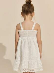 SHEIN Vestido elegante de encaje blanco para niñas, para la temporada de bodas - Blanco - Ver 3