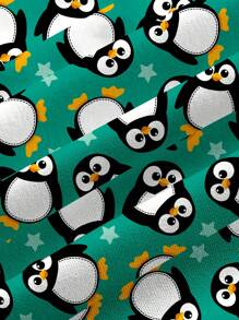 PopScrub Cartoon Penguin Print Casual Simple Scrub Uniform Top - White - View 3