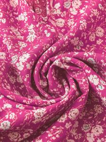 EMERY ROSE Women's Short Sleeve Round V-Neck Green Ditsy Floral Blouse, Summer - Hot Pink - View 5