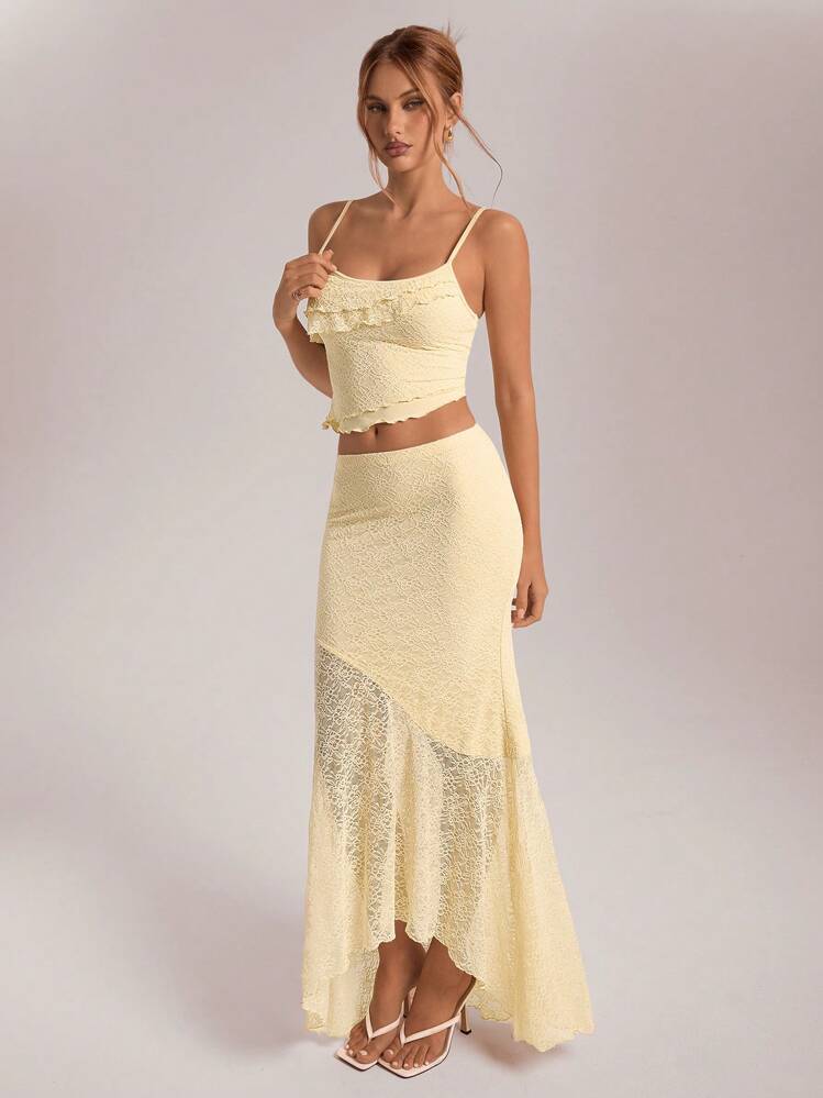 Aloruh Women's Spring Summer Holiday/Wedding Lace Asymmetric Hem