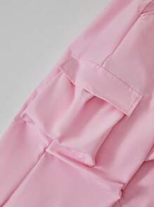 SHEIN Outfit für Tween-Mädchen bestehend aus rotem Crop Langarm T-Shirt mit Schleifen-Dekor und pinker weiter Cargohose, 2-teiliges Set im Lässig Street Fashion Stil für den Valentinstag - Pink - Übersicht 7