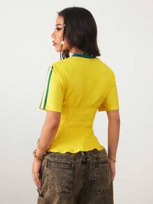 Coolane 女款春季 Y2K 运动数字图案足球球衣褶皱 T 恤