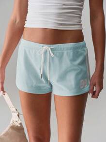 TRNVIE Women's Casual Loose Low Waist Contrast Trim Numeric Printed Shorts