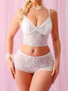 Set de 2 piezas de lencería de novia con sujetador inalámbrico y conjunto de ropa interior de encaje para mujeres