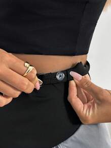 SHEIN Maternity Casual Adjustable Waist Color Block Shorts, Summer - Black - View 3