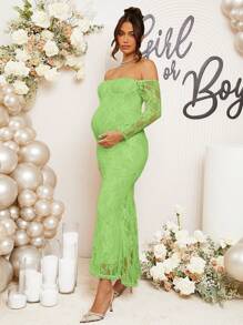 Loomaby 孕妇优雅露肩蕾丝鱼尾下摆连衣裙，婴儿洗礼连衣裙