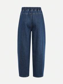 SHEIN Quần Jeans Baggy Rộng Có Túi In Chữ Cho Bé Trai Tuổi Teen - Màu xanh lam - Xem 2
