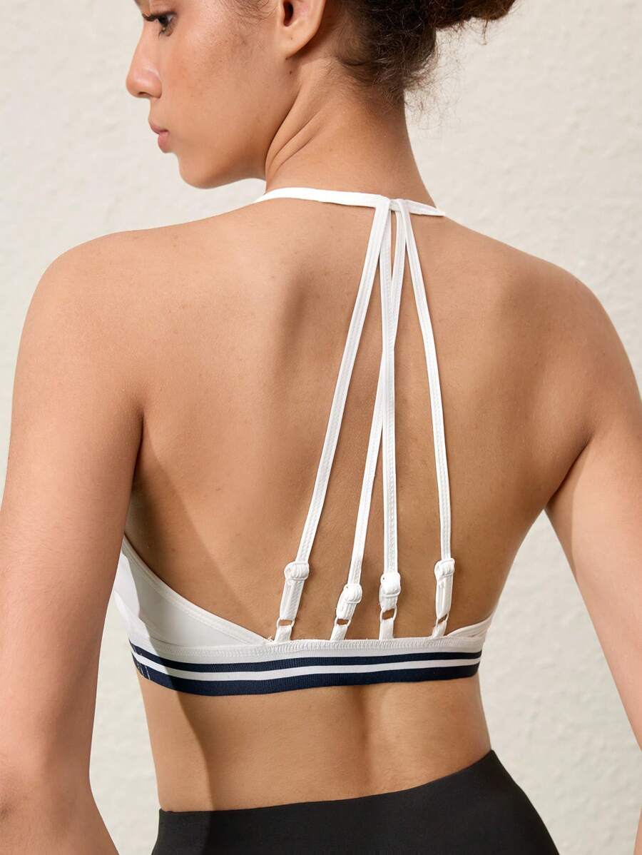 SHEIN Unity 女士拼色细肩带吊带背心运动简约休闲文胸 - 白色 - 查看 1