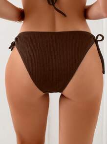 SHEIN Swim Women's Summer Beach Solid Color Side Tie Bikini Bottom - Brown - View 2