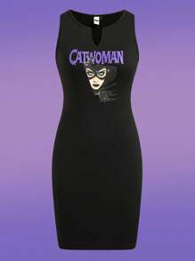 CATWOMAN X SHEIN 女款猫女图案连衣裙 - 黑色 - 查看 7