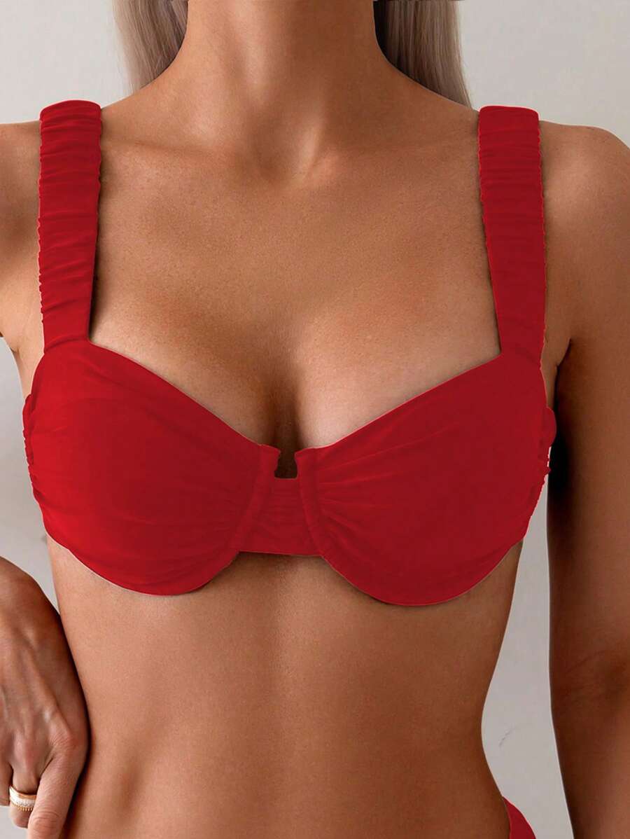 SHEIN Swim 女士泳装比基尼上衣,海滩和夏季 - 紅色 - 查看 1