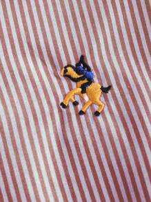 SHEIN LUNE 条纹刺绣细节长袖休闲衬衫 - 紅色 - 查看 4