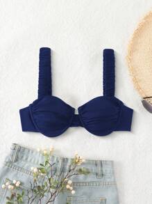 SHEIN Swim Women's Solid Color Bikini Top For Vacation And Beach