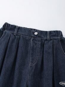 SHEIN Quần Jeans Baggy Rộng Có Túi In Chữ Cho Bé Trai Tuổi Teen - Màu xanh lam - Xem 6