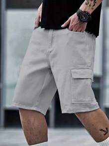 Manfinity Homme Pantaloni casual con tasche multiple per uomo, colore unito e design minimalista, adatti per l'estate. Pantaloni cargo, pantaloncini cargo per uomo.
