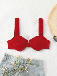 SHEIN Swim 女士泳装比基尼上衣，海滩和夏季 - 紅色 - 查看 7