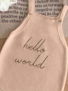 Sleeveless Romper With "Baby Girl" Embroidered Text - Khaki - View 4