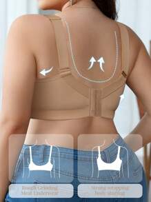 DesireSculpt 1pc Plus Size Contrast Lace Comfortable Seamless Underwire Padded Adjustable Bra Lingerie, Lift - Khaki - View 2