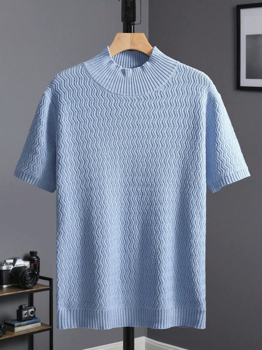 Manfinity Homme Men's Solid Color Crew Neck Short Sleeve Fitted Knit Top