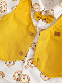 Cozy Pixies 2pcs Baby Boy Contrast Color 2 In 1 Shirt Collar Short Sleeve Top And Elastic Waist Shorts Set