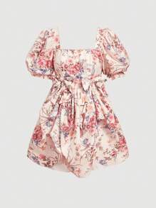 SHEIN MOD 女士短袖方领迷你休闲连衣裙，适合夏季 - 彩色 - 查看 5