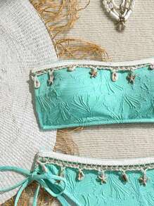 SHEIN Swim 女士海滩度假吊坠装饰比基尼套装 - 薄荷藍 - 查看 3