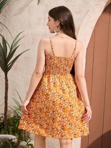 Teen Girl's Floral Print Ruffle Cutout Cami Mini Dress, Holiday Style