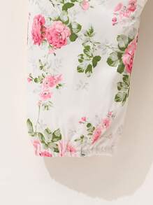 SHEIN Floral Print Ruffled Collar Sleeveless Romper For Baby Girls Toddler, Suitable For Spring/Summer Outings, Vacation And Daily Wear