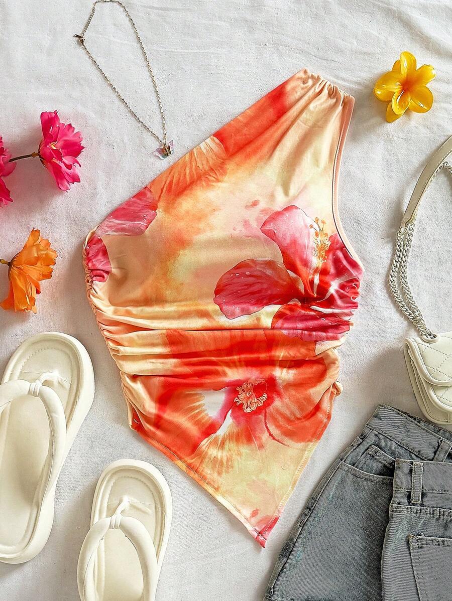 Soleia Blusa romántica con volantes y bajo asimétrico, ideal para vacaciones y citas, primavera/verano - Multicolor - Ver 1