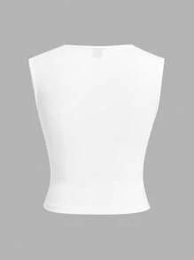 SHEIN EZwear Two-Piece Set Brown & White Women's Basic Knitted Tank Top - White - View 6