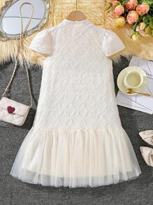 Vestido elegante de fiesta con encaje, lentejuelas y malla para niñas adolescentes, adecuado para fiestas y reuniones