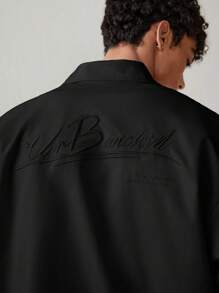 SWAVVY Áo thun polo tay ngắn rộng rãi họa tiết tiếng Anh thường ngày thời trang nam, đi học - màu đen - Xem 3