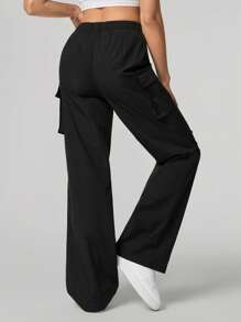 SHEIN Tall Casual Solid Flap Pocket Side Cargo Pants Y2k - Black - View 2
