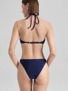 Ontre 1 bộ đồ bơi liền thân tối giản ôm vừa vặn phong cách Bohemian màu trắng đính ngọc trai giả cho nữ - Màu xanh hải quân - Xem 2