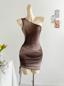 Soleia Vestido mini ajustado con cordón, plisado y efecto tie-dye vintage para mujer, favorecedor para fiestas, citas y el Día de San Valentín