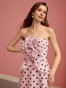 MOTF PREMIUM STEREO FLORAL POLKA DOT TUBE DRESS - Pink - View 7