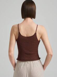 Ontre 2025 Women's Summer Solid Color Knitted Camisole Top, Casual And Commuting, Simple Base Layer, Caramel Brown Knit Tank Top, Fashionable City Style - Grey - View 4