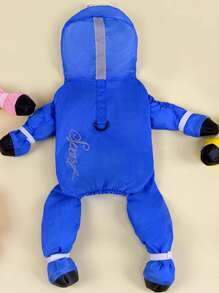 PETSIN 轻便、透气、防水、防风、防尘的蓝色字母印花宠物连帽雨衣，非常适合春夏户外活动 - 藍色 - 查看 2