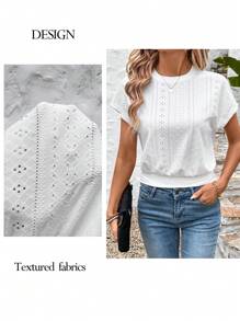 SHEIN LUNE Spring Break Tops Boho Women Clothing Easter Women's Short White Jacquard Fabric Romantic Date & Vacation T-Shirt, Spring