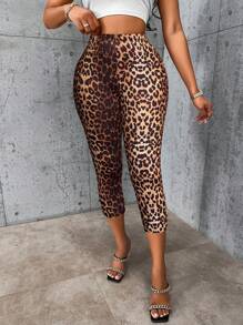 SOLERSUN Legging de yoga léopard casual sportif à longueur 3/4 pour femmes (motif floral aléatoire)
