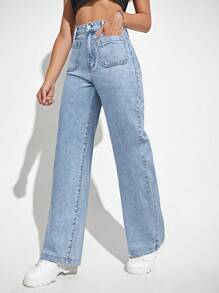SHEIN EZwear 休闲牛仔裤，适合夏季 - 淺色水洗藍 - 查看 5