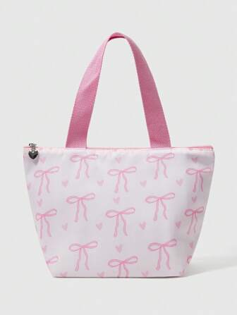 Kawaii Bow Print Fashionable Cute Large Capacity Portable Insulated Lunch Bag