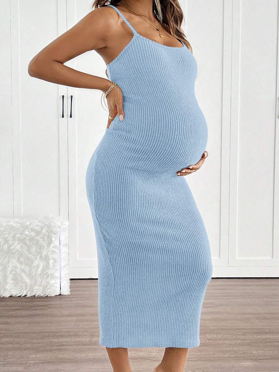 SHEIN Solid Color Bodycon Maternity Slip Dress Blue World Cup - Blue - View 1